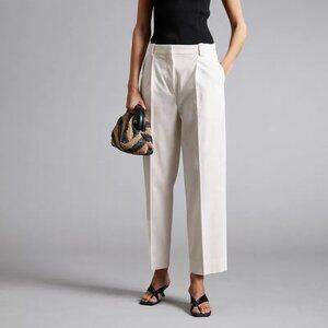 EUC Cotton Straight-Leg Trousers Light Beige Relaxed Fit Drop Crotch Pants!